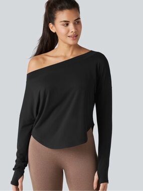 HALARA Black Off-Shoulder Long Sleeve Top